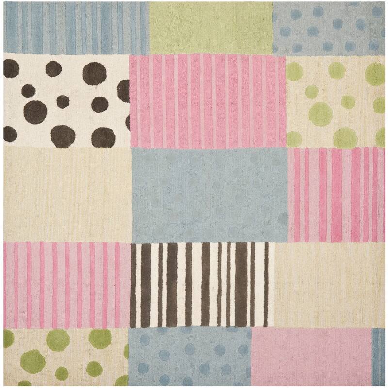 SAFAVIEH Handmade Kids Vanesa Wool Rug - 7' Square - Blue/Pink