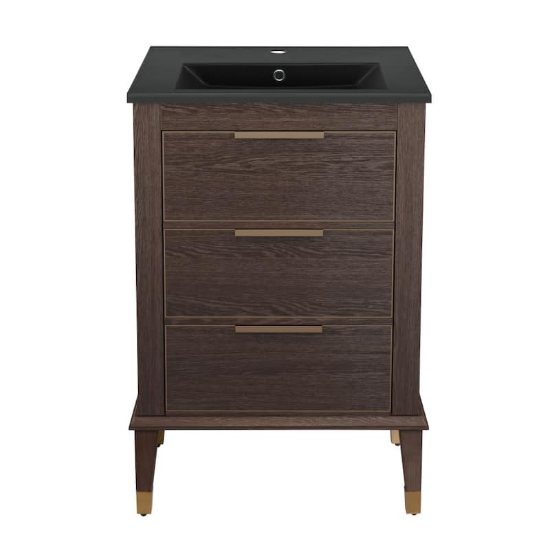 Swiss Madison SM-BV390MB Hugo 24" Free Standing Single Basin Vanity - Brown Oak / Matte Black - Natural Finish
