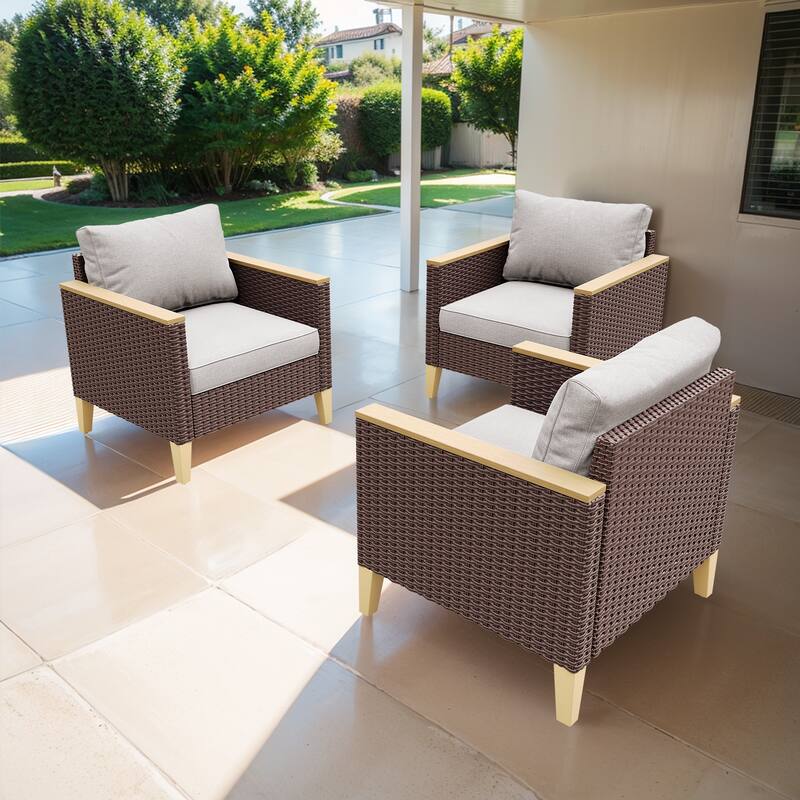 Gymojoy Outdoor Rattan Chairs with Armrest Chairs - Brown - Beige