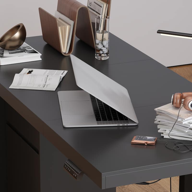 Stylish Black Electric Height-Adjustable Desk Standing Desk Computer Desk: Modern and Functional Workspace Essential