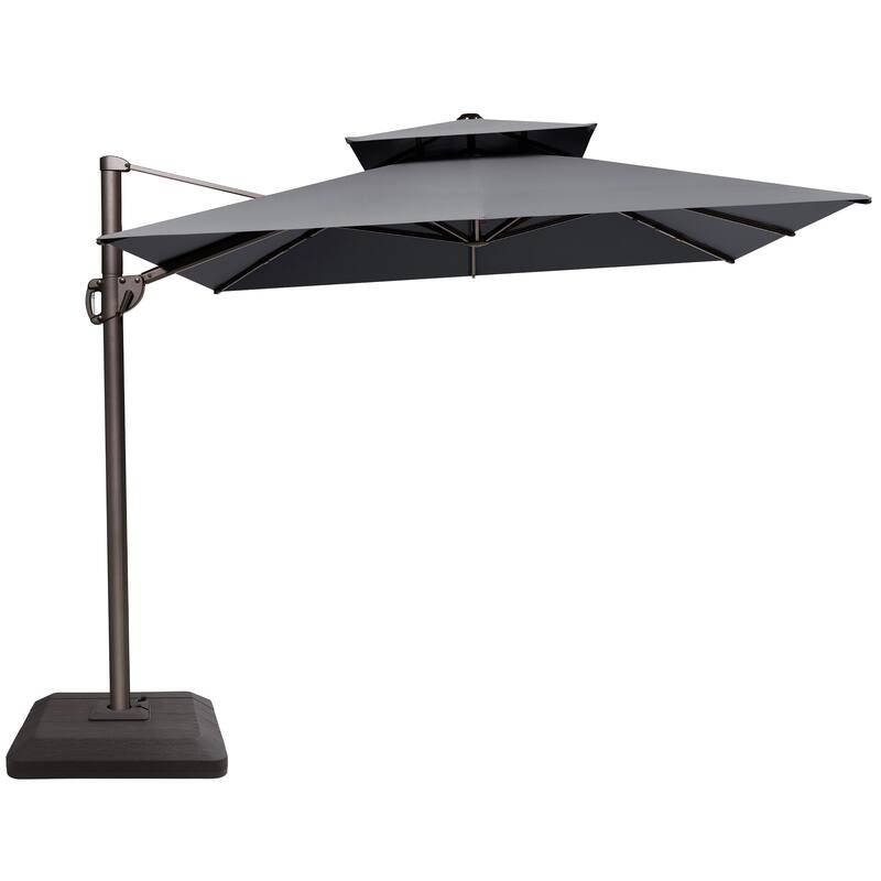 9 x 12 ft Double Top Patio Cantilever Umbrella with Base, 360-degree Rotation
