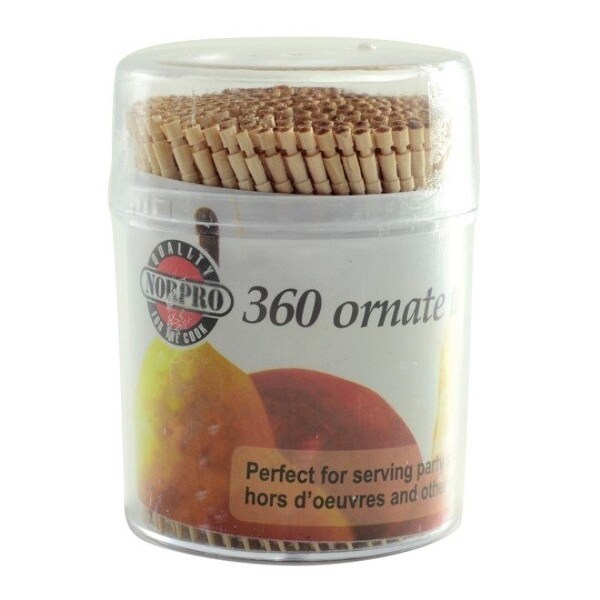 4-Pack Norpro Wood Toothpicks 360 Pack Appetizer Skewers Plastic Holder 