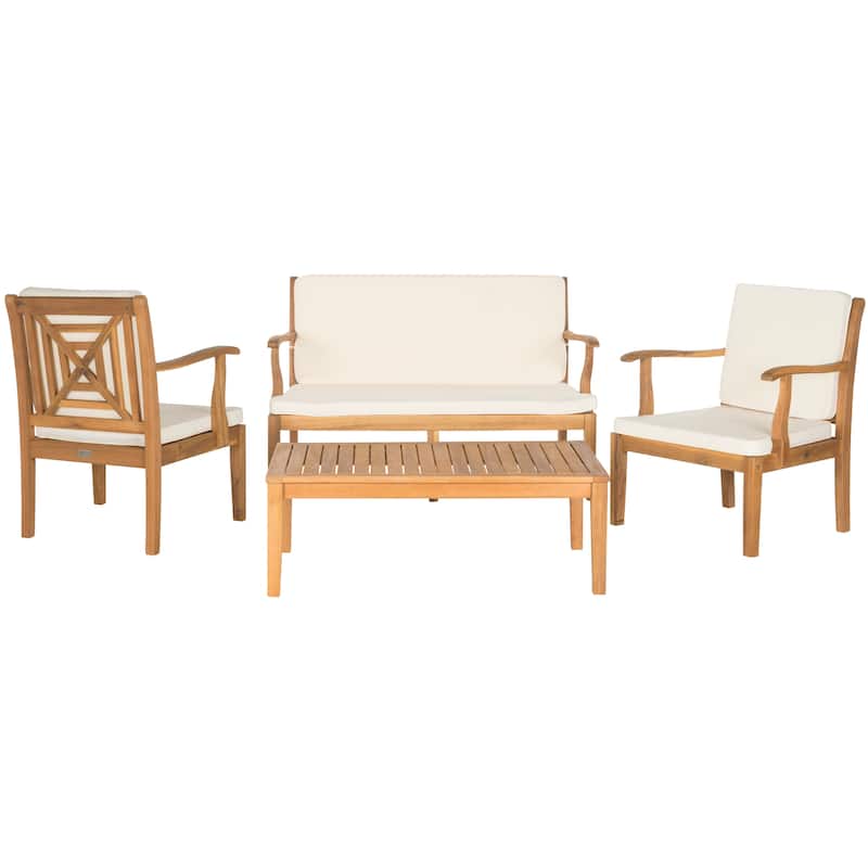 SAFAVIEH Outdoor Bethli Mar Acacia Wood 4-Piece Patio Set - 48W x 32D x 25H