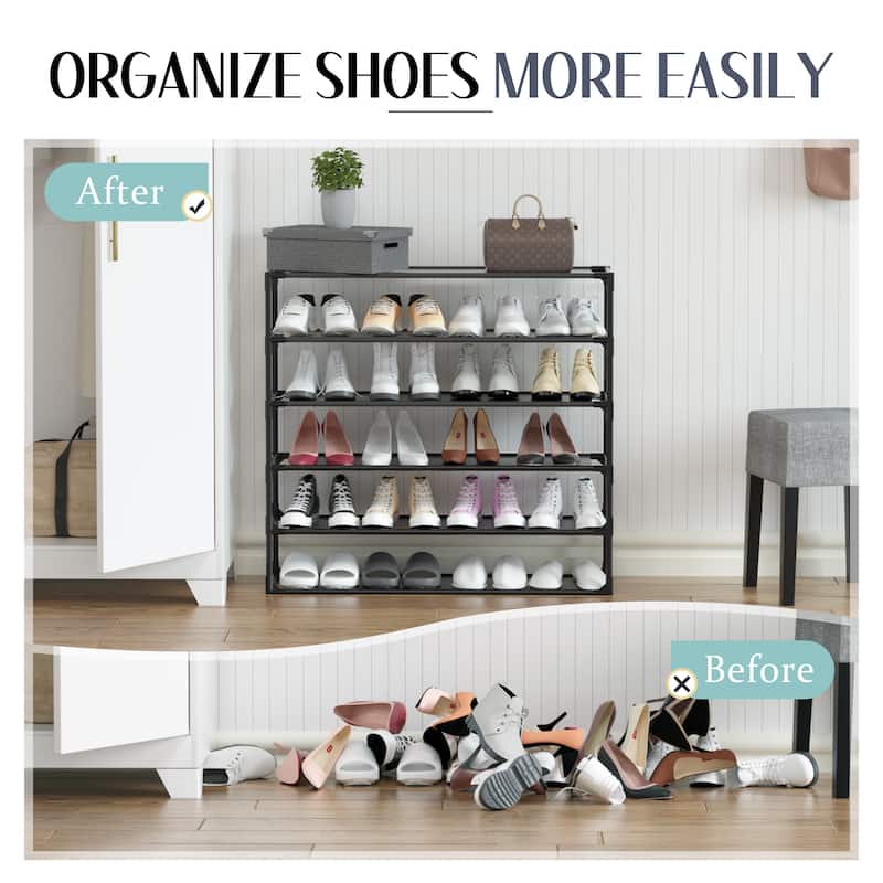 Shoe Rack Detachable Non-Woven Waterproof Fabric Shoe Organizer Tower Black Set of 2