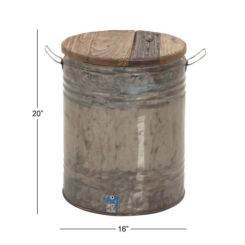 Metal Accent Table with Brown Wood Top - Gray - Roche River Decor - 16"W x 16"L x 20"H