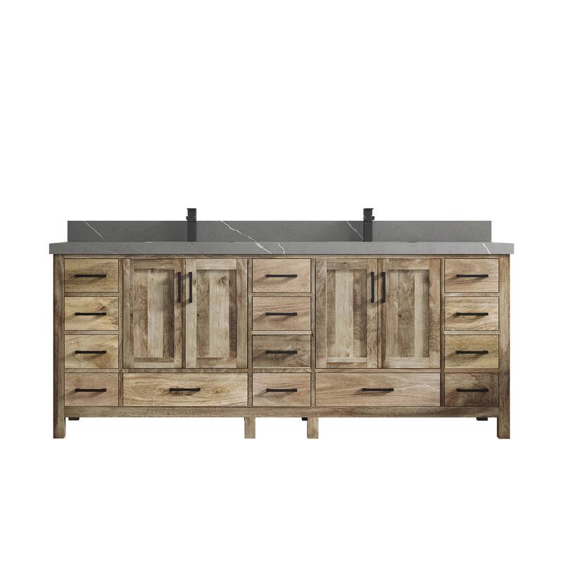 Willow Collections 84 in. W x 22 in. D Malibu Mango Double Sink Bathroom Vanity with Countertop - 2" Piatra Gray - Natural Mango