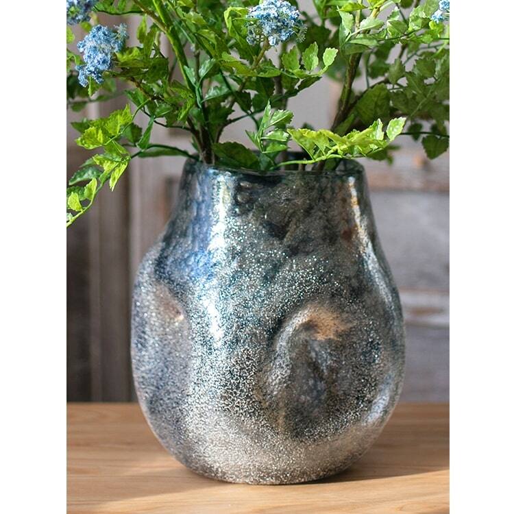RusticReach Blue Bubble Hand Blown Glass Vase