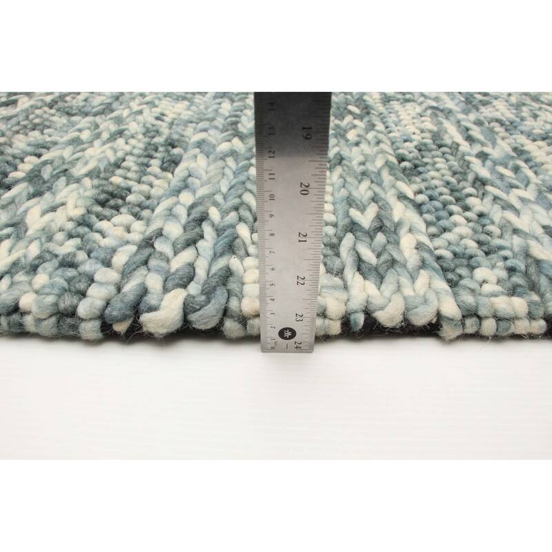 ECARPETGALLERY Braid weave Sienna Teal Wool Rug - 5'0 x 6'11