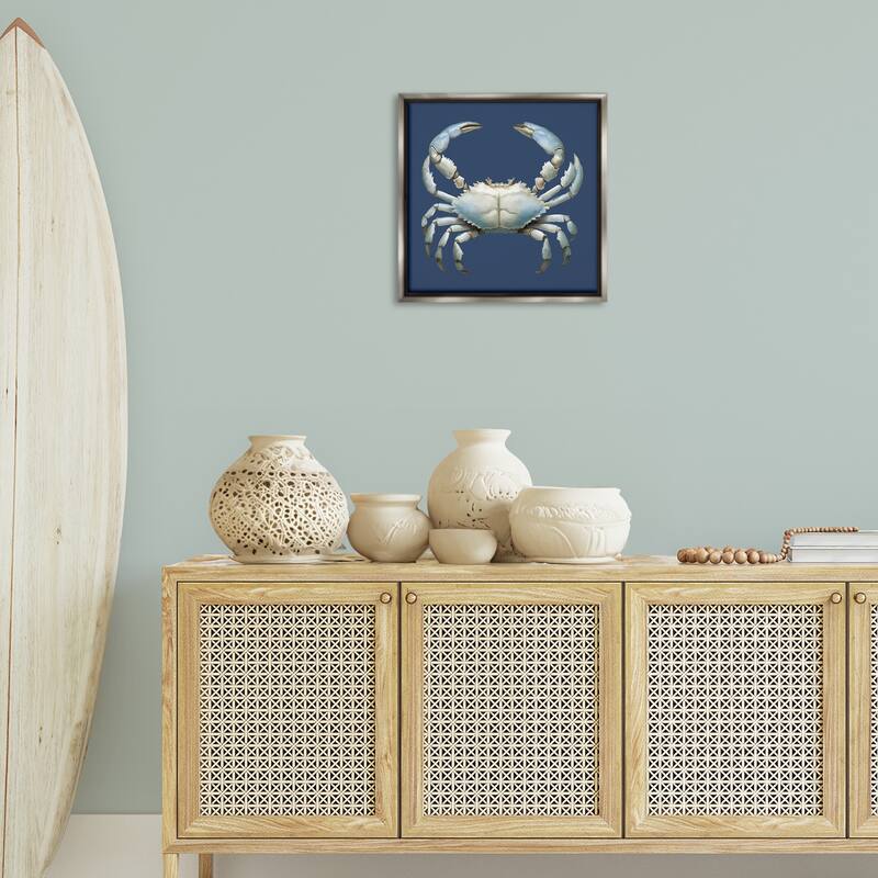 Stupell Detailed Aquatic Blue Crab Framed Floater Canvas Wall Art Design By Elizabeth Medley