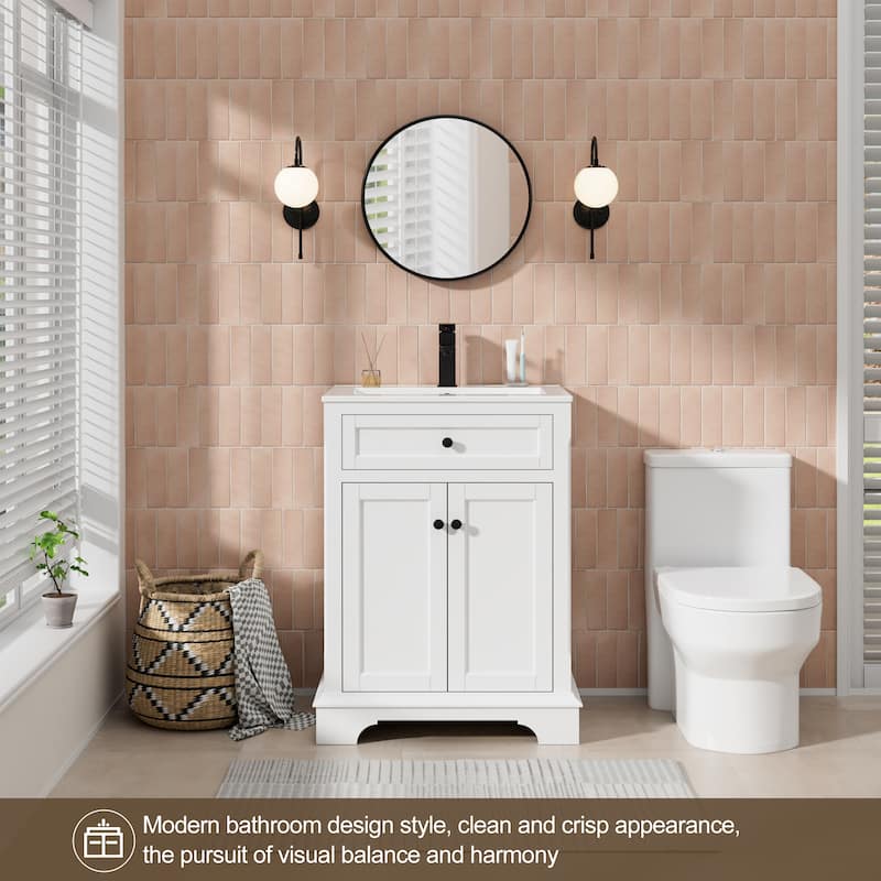 Retro Bathroom Vanity W/ Drop in Sink Combo Cabinet Set - 24 in - White