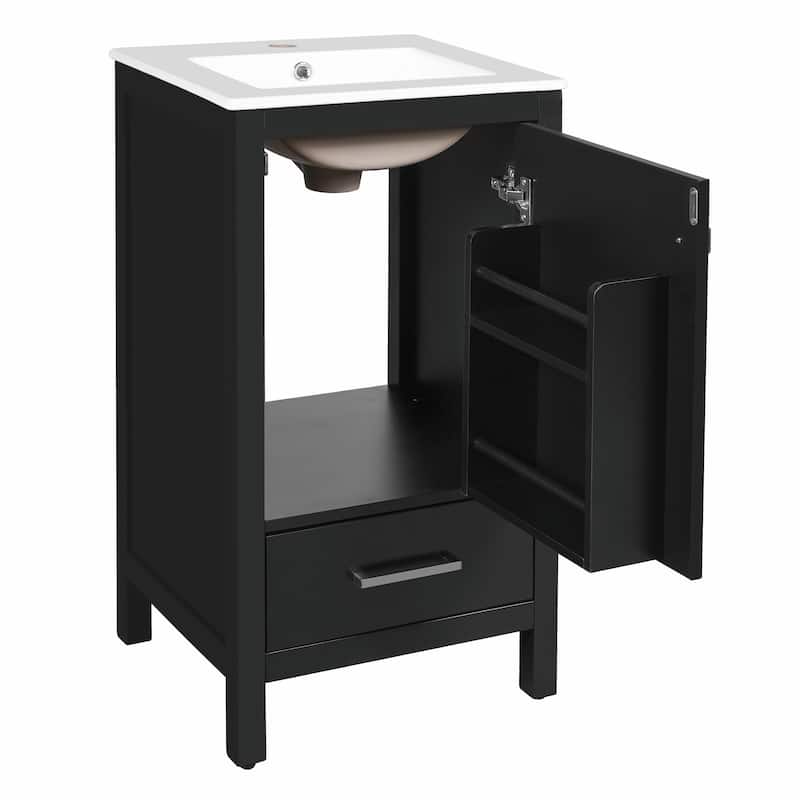 Modern Bathroom Vanity with Ceramic Sink - Soft-Close Drawers, Door Organizer, Divider Drawer