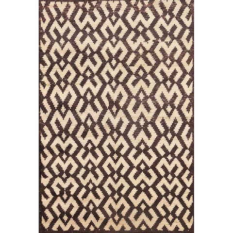 Geometric Moroccan Oriental Wool Area Rug Handmade Foyer Carpet - 4'0" x 6'0"