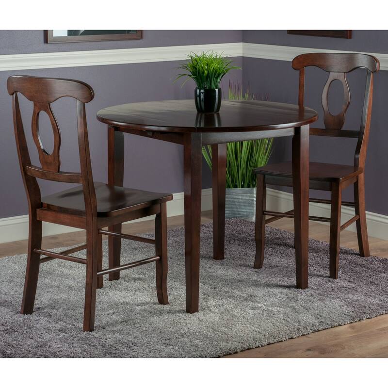 3 Piece Round Drop Leaf Table and Chair Set for Dining Area - 35.98 x 35.98 x 29.13 inches