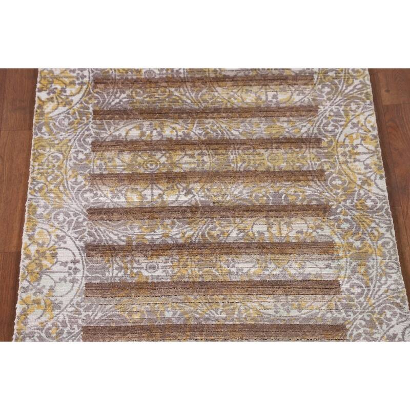 Striped Indo Abstract Oriental Accent Rug Handmade Wool Carpet - 2'8"x 4'10"