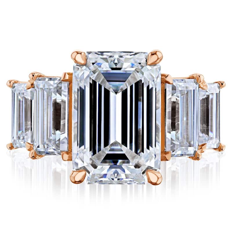 ​Kobelli 7.5 Carat Moissanite 14k Solid Gold 5-Stone Emerald Elsa Engagement Ring - Rose - 10