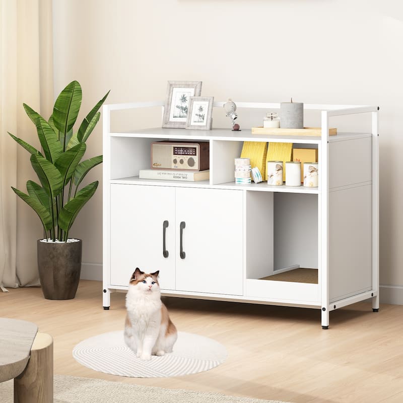 Gymax Cat Litter Box Enclosure w/ Storage Compartments Removable