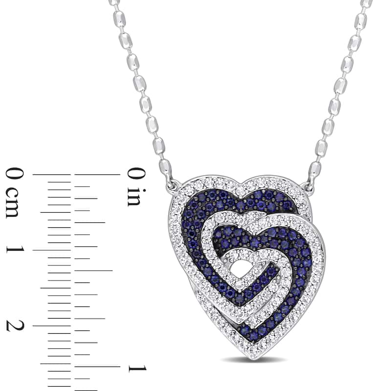 Miadora 1 2/5ct TGW Created Blue Created White Sapphire Heart Necklace Sterling Silver