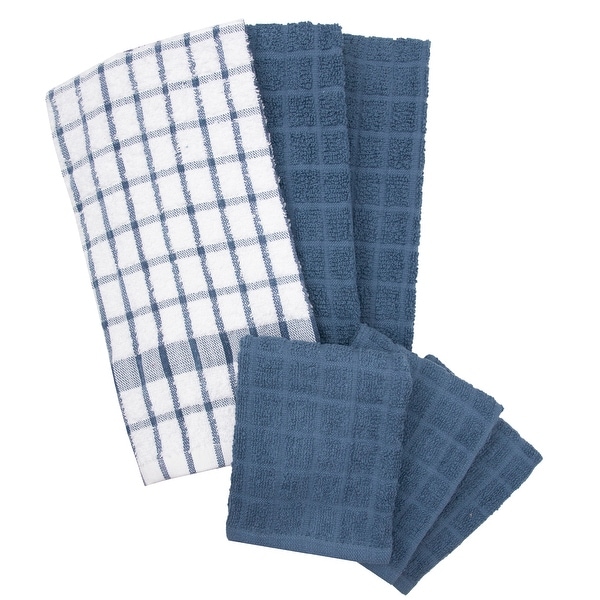 Village Gifts Blue Owl Themed Kitchen Towel 7 pc . Includes: 1 Oven Mitt, 2 Pot Holders, 2 Dish Towels and 2 Dishcloths Set 