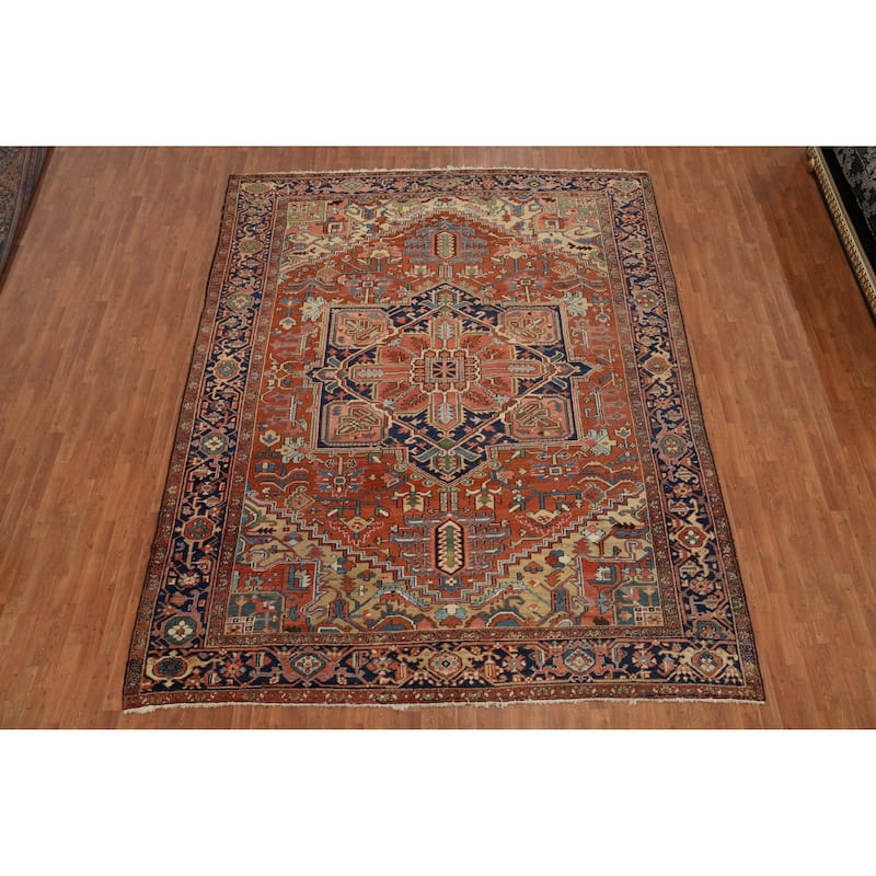 Hand Knotted Oriental 100% Wool Carpet Traditional Medallion Oranges & Rust Heriz (serapi) Area Rug - 12' 3'' X 9' 8''
