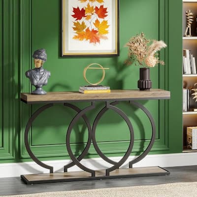 55.1" Industrial Rustic Console Table MDF Top with Black Geometric Metal Frame - 55.11" x 11.81" x 27.55"