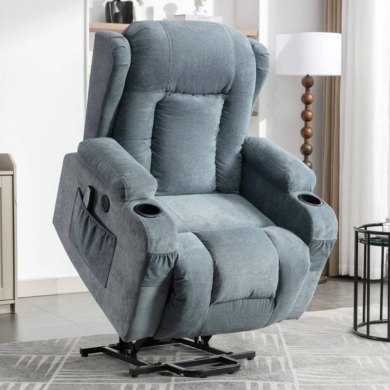Power Lift Recliner Chair for Elderly with Heat, Massage, and USB Port - Blue