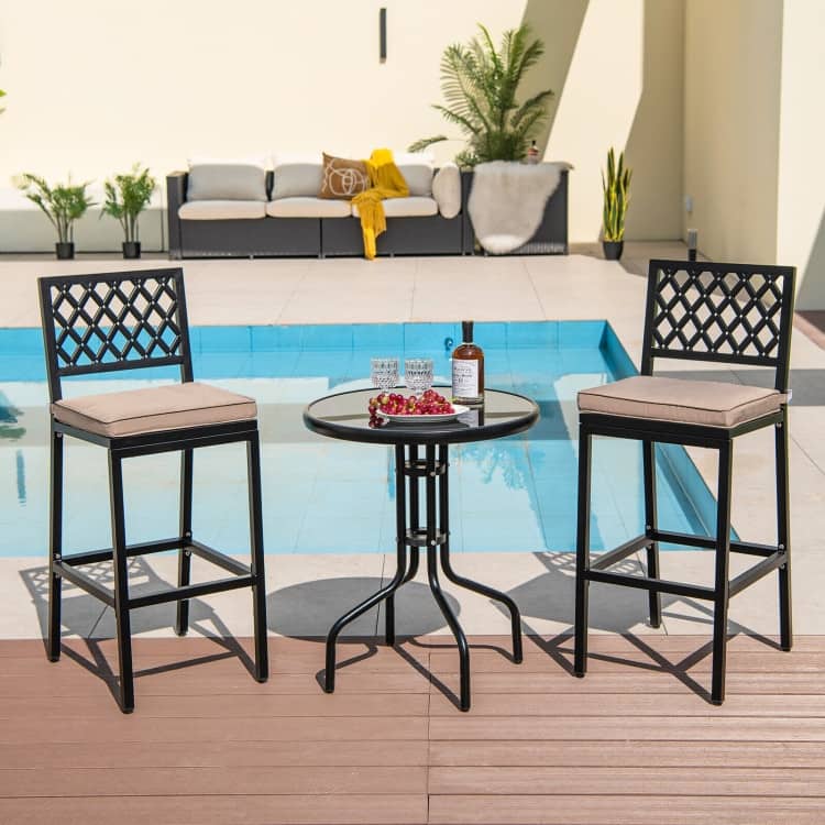 Set of 2 Patio Bar Chairs with Detachable Cushion and Footrest - 16" x 19.5" x 40.5" (L x W x H)