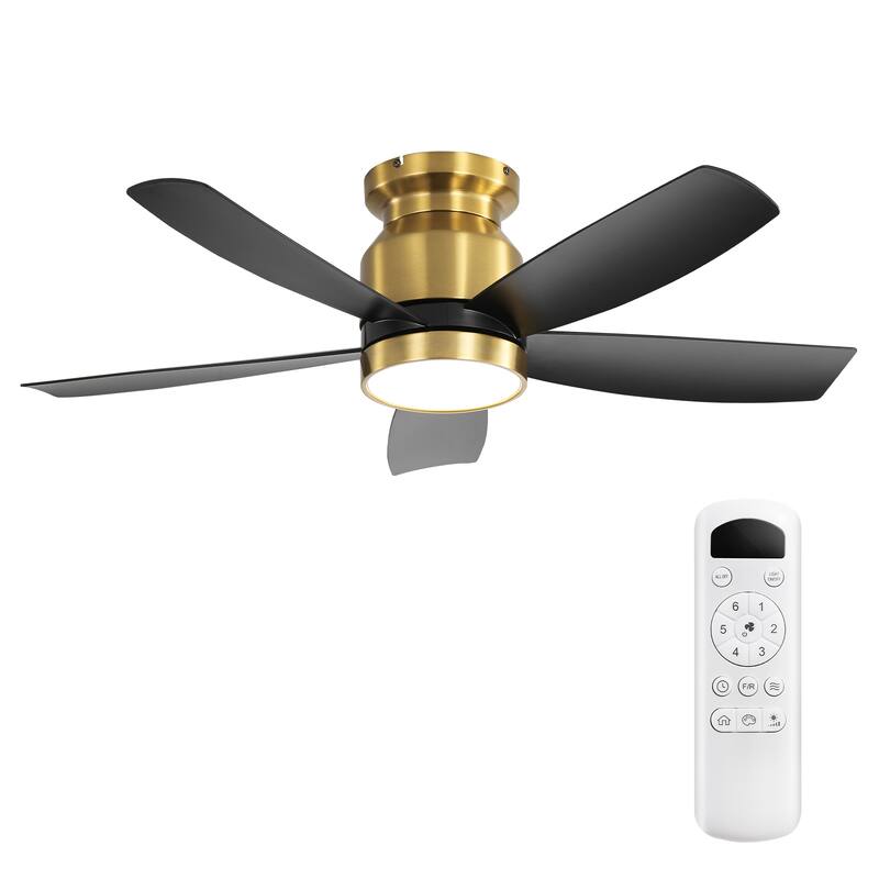 Sofucor 42'' Gold Flush Mount Ceiling Fan Lights Kit with Remote Quiet Reversible DC - 42