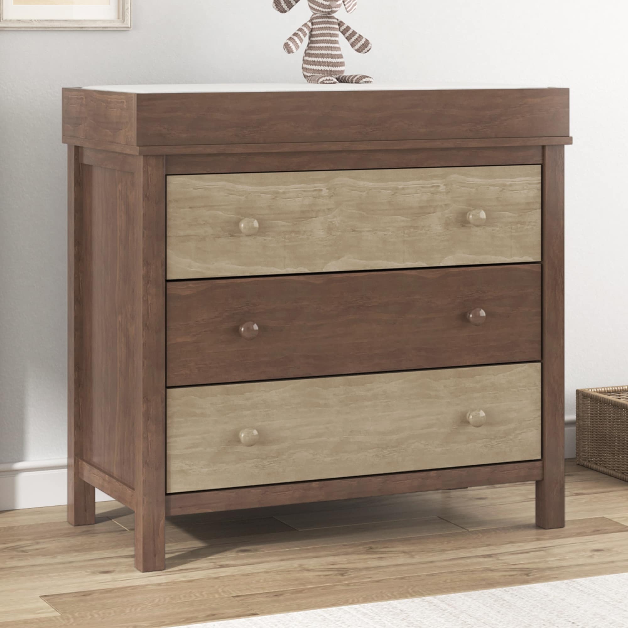 3 Drawer Changer Dresser with Removable Changing Tray Bed Bath