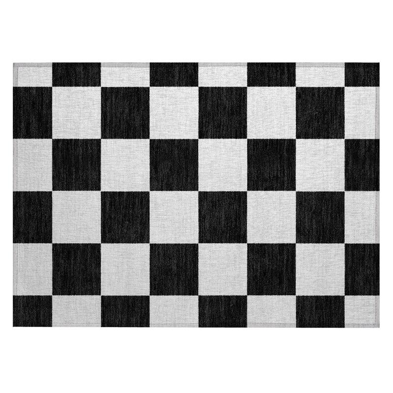 Machine Washable Indoor/ Outdoor Modern Checker Chantille Rug