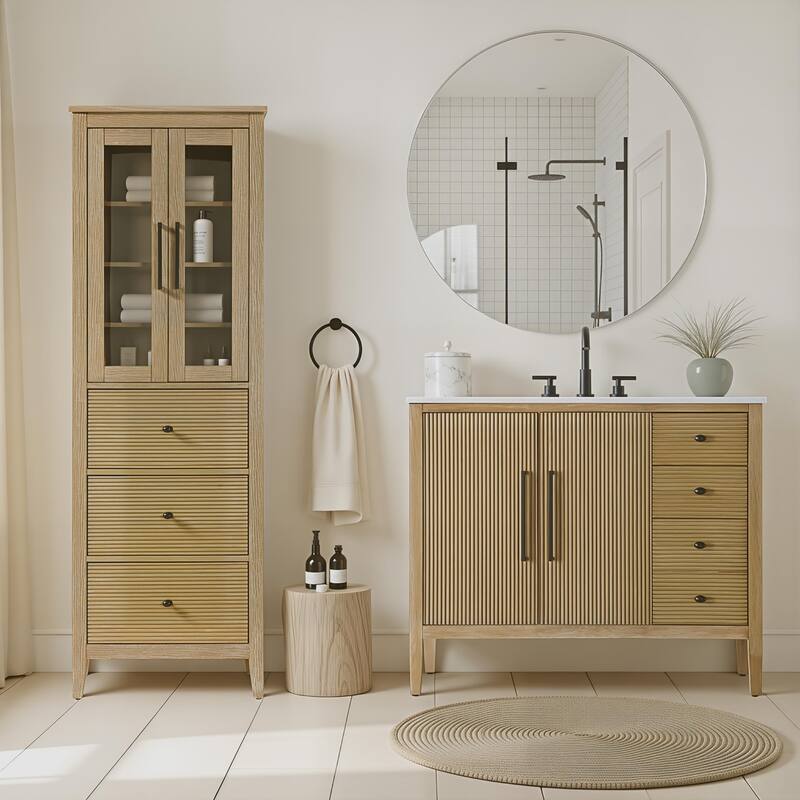 Kensington 16-28 Inch Bath Storage Glass Cabinet