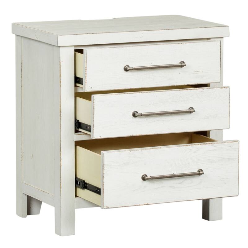 Modern Farmhouse Flea Market White Distressed 3 Drawer Night Stand