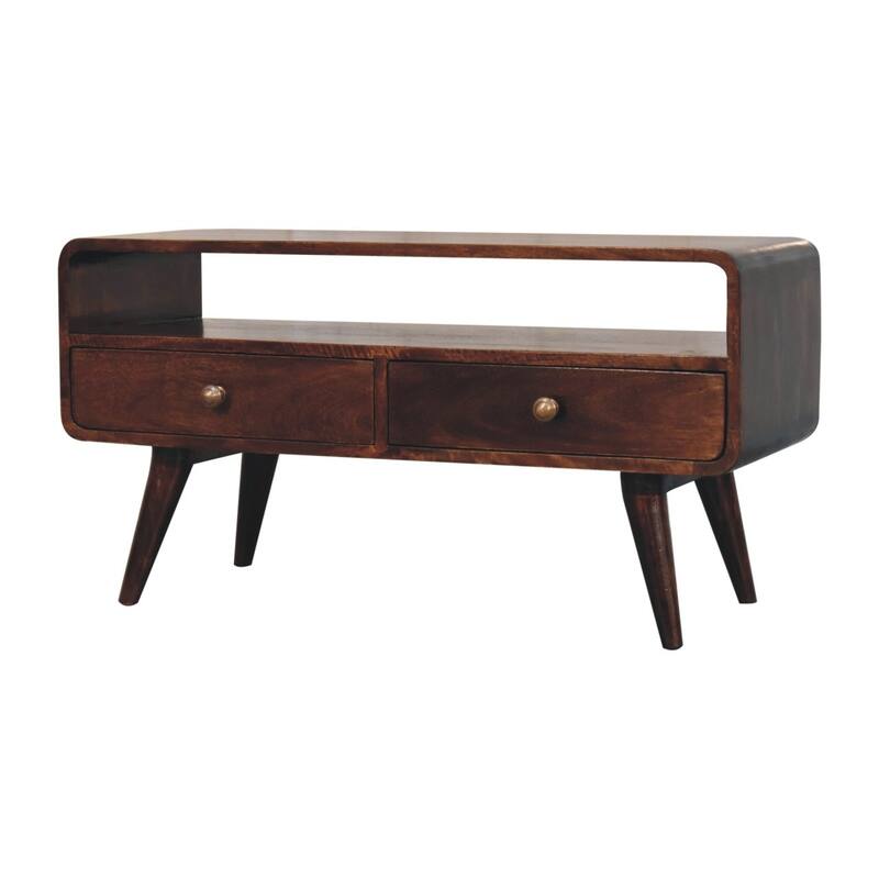 Artisan Furniture Solid Wood Curved California Walnut Media Unit, Brown with 2 drawers and 1 Shelf - n/a