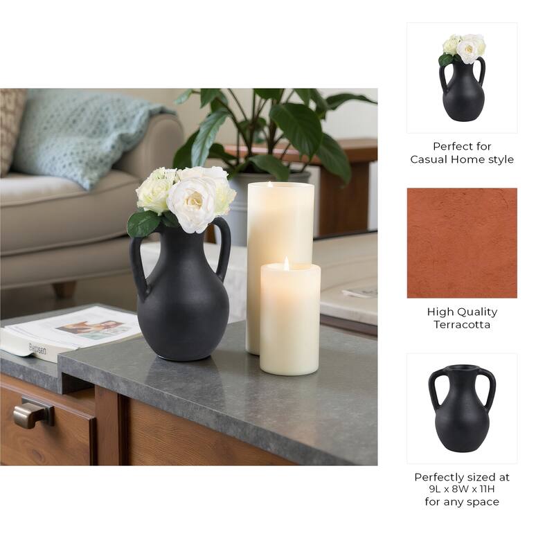 Terracotta Pottery Decorative Vase with Handles for Casual Home Decor