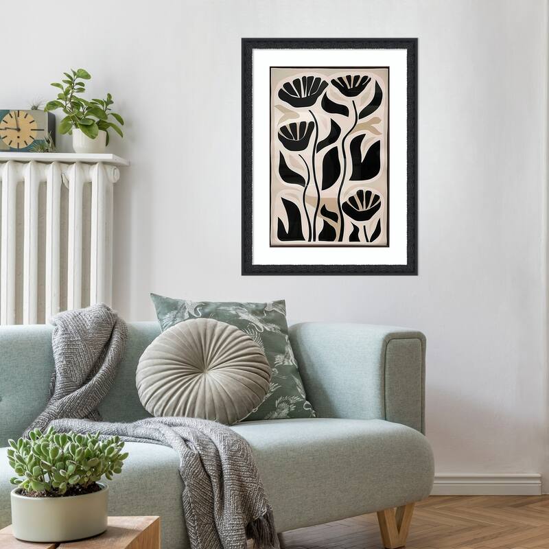 Floral Contrast by Tradelink inhouse artist Wood Framed Wall Art Print - Bethany Black