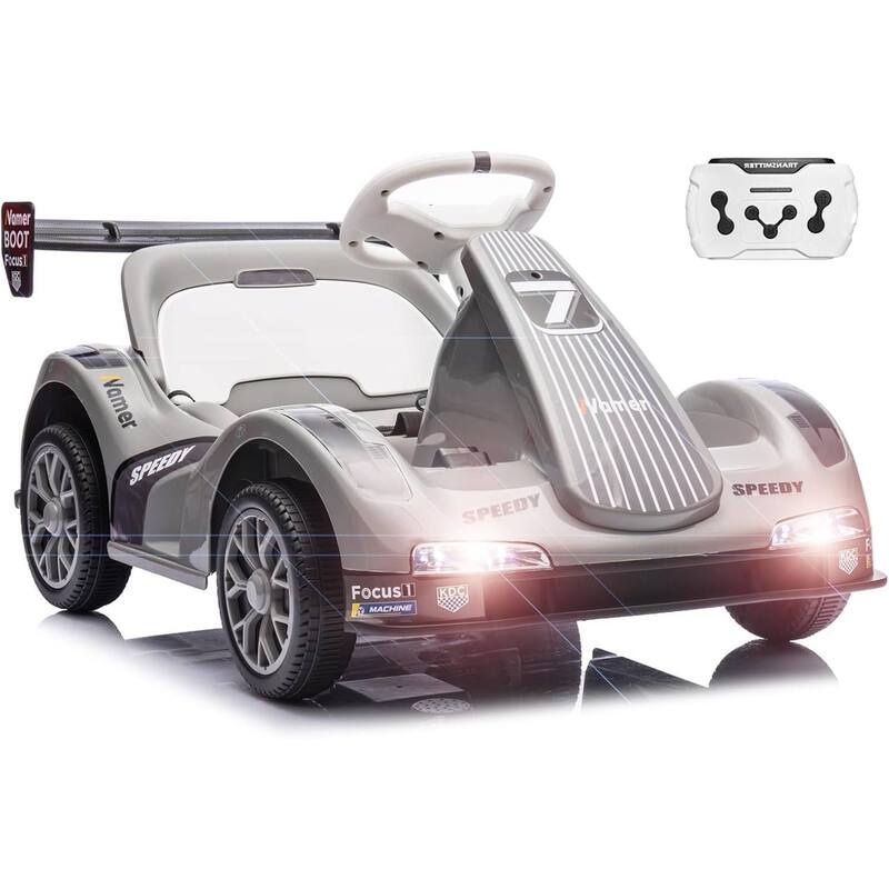 Kids Electric Go Kart, 6V Ride-On Racer Car Toy for Kids Best Gift - Grey