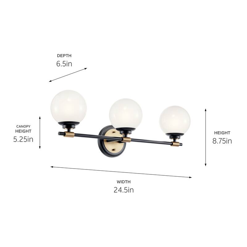 Benno 24.5 in. 3-Light Bathroom Vanity Light with Opal Glass