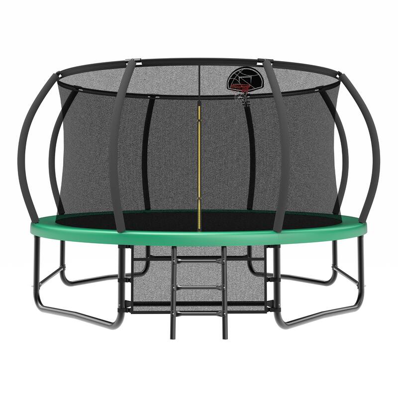 14FT Trampoline with Enclosure Recreational Trampolines with Ladder and AntiRust Coating, ASTM Approval Trampoline for Kids - Green