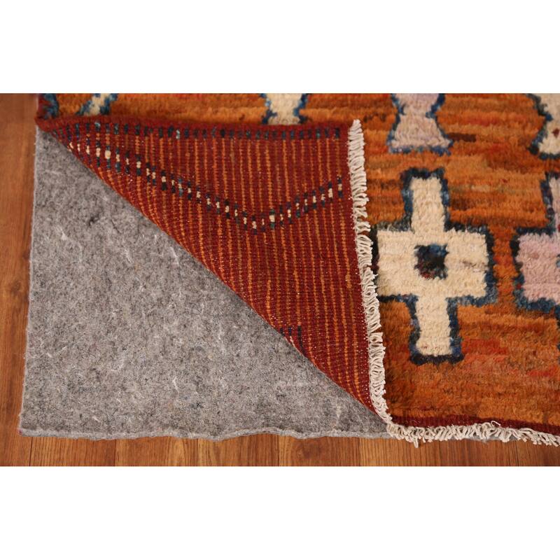 Orange Moroccan Oriental Runner Rug Handmade Tribal Wool Carpet - 2'11" x 9'10"