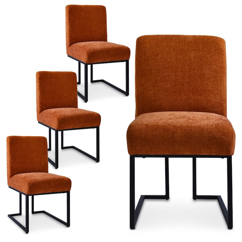 Chenille Upholstered Dining Chair with Black Metal Legs