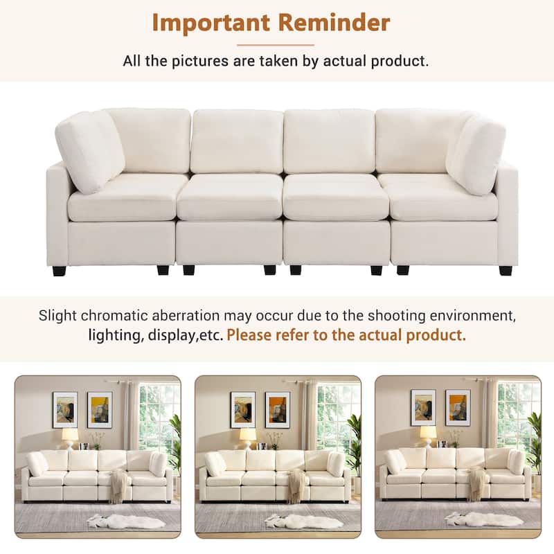 103" Chenille U-Shape Sectional Sofa 6-Seat Convertible Sleeper with 2 Ottomans and 3 USB Ports
