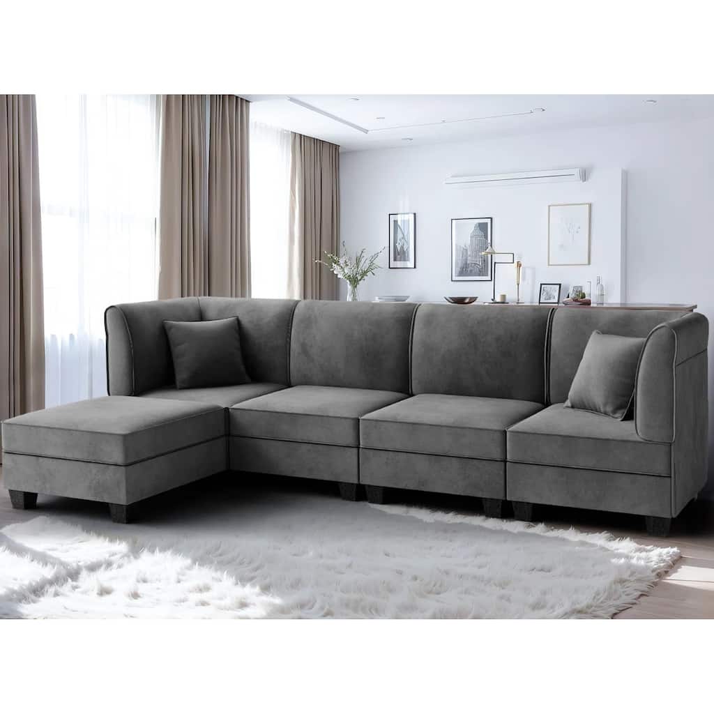 Futzca Sectional Couch Modular Sofa, 116" Velvet L-Shaped Couch Sofa