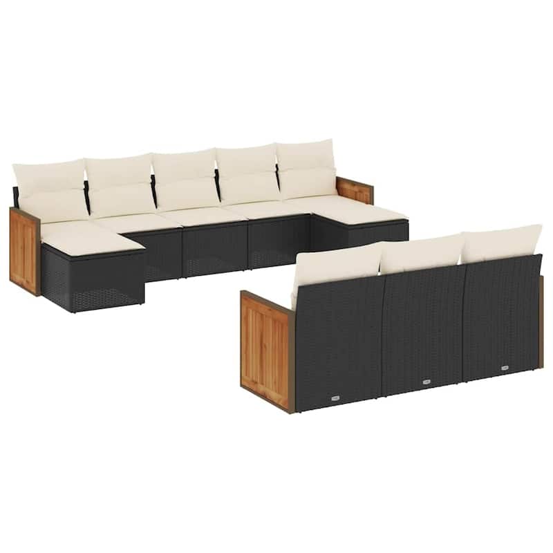 vidaXL Patio Sofa Set with Cushions Outdoor Conversation Furniture Poly Rattan - 21.7 x 21.7 x 14.6 in