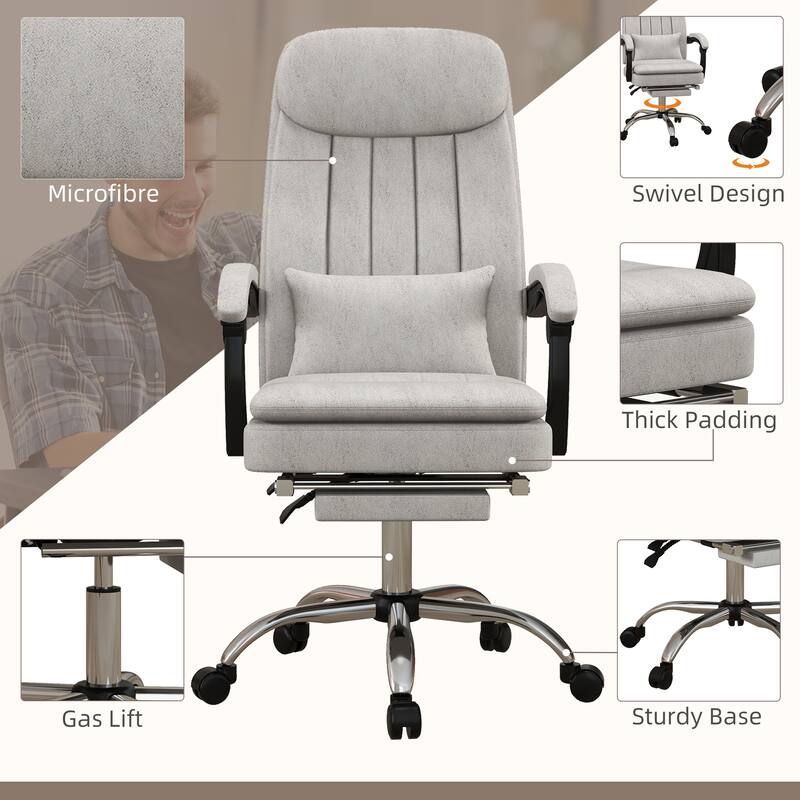 Vinsetto Microfibre Vibration Massage Office Chair, Heated Reclining Computer Chair with Footrest, Lumbar Support Pillow