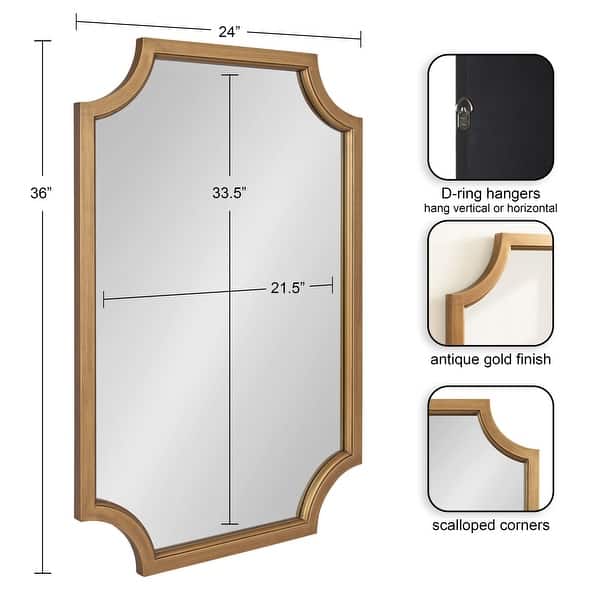 dimension image slide 7 of 18, Kate and Laurel Hogan Scalloped Wood Framed Mirror