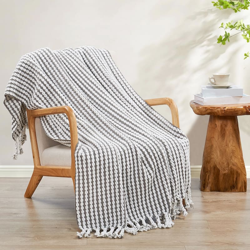 Home Soft Things Chain Tweed Throw Decorative Blanket with Tassels