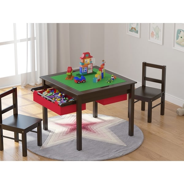 Utex-2 In 1 Kids Activity Lego Table Set With Storage, Kids Table With 2  Chairs, Espresso With Red Drawer - On Sale - Bed Bath & Beyond - 32622915