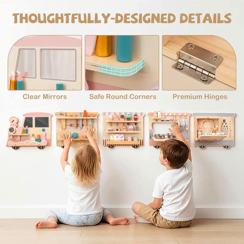 Gymax Wooden Sensory Wall Panel for Kids w/ Vanity Tool Box Play