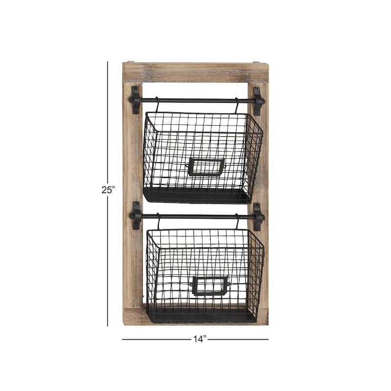 Metal Suspended Wire Basket 2 Slot Magazine Rack Holder with Suspended Baskets and Label Slot - Black - Roche River Decor