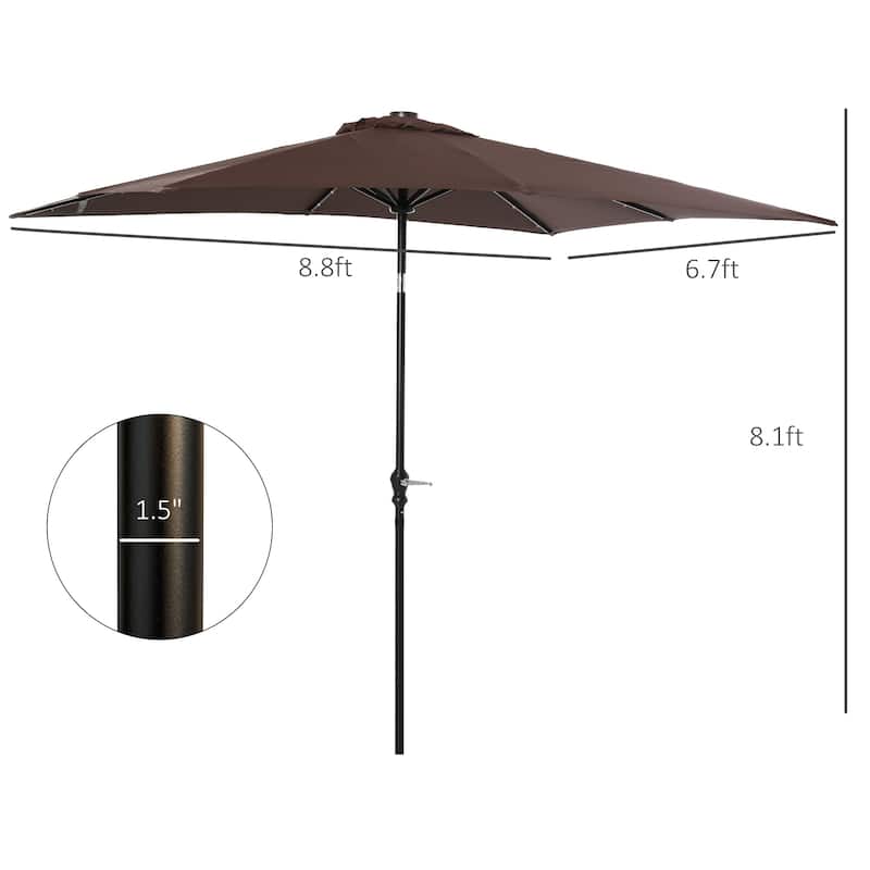 Outdoor LED Lighted 9' x 7' Solar Umbrella with Tilt and Crank