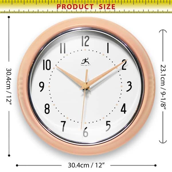 dimension image slide 13 of 29, Infinity Instruments Round Retro Kitchen Wall Clock by Infinity Instruments